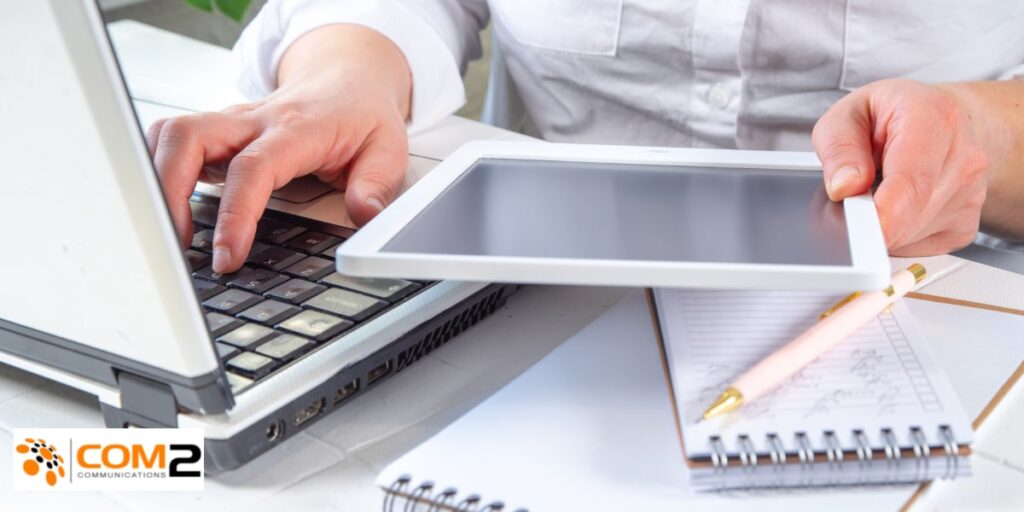 A remote worker using multiple devices at home